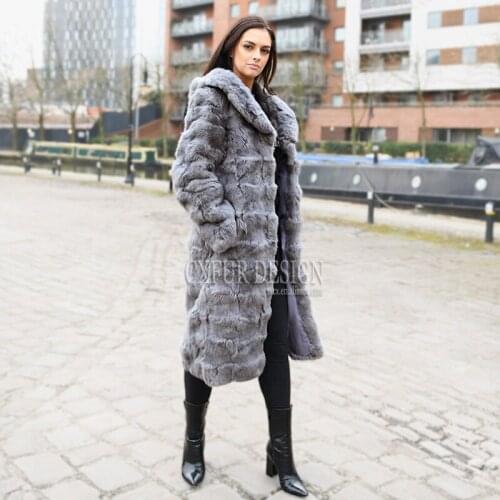 CX-G-A-124C Newest Overcoat Oversize Patchwork Rabbit Fur Long Winter Fur Coat