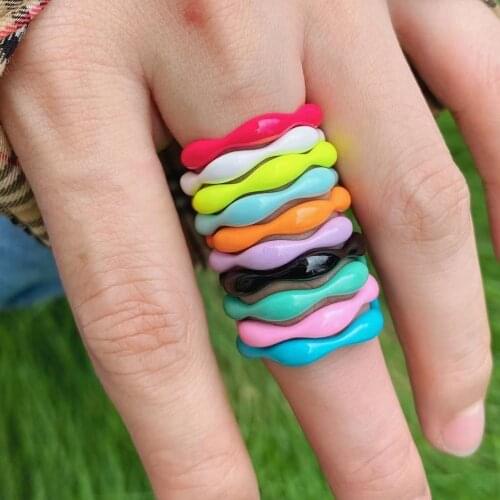 10Pcs Enamel Jewelry Vintage Rings Simple Design Summer Color Rings Rainbow Color Finger Ring Jewelry Gift For Girls