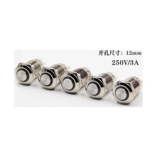 12mm 6v Nickel Plated brass self-lock high head round annular with light PushButton waterproof quakeproof metal Switch