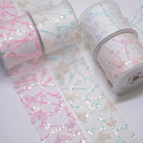 75mm 25Yard Golden Dotted Tulle Glitter Ribbon Organza Mesh Fabric Belt DIY Craft Accessories Hair Clip Bow Cake Topper Supplies