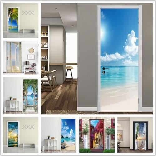 77*200cm Natural Scenery Self-adhesive Waterproof Vinyl Door Sticker Self Stick Wallpaper Sliding Glass Door Stickers DIY Decor