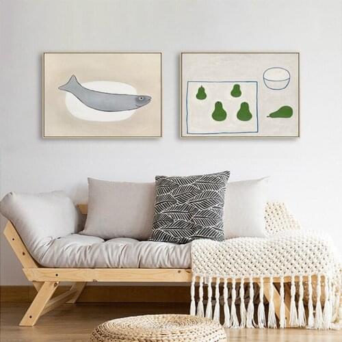 Abstract Restaurant Creativity Food Fish Pear Egg Canvas Nordic Painting Wall Picture Printing And Poster Living Room Decoration