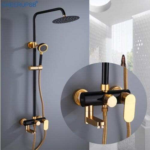 Chuveiro De Banheiro Bathroom Rain Shower Gold Black Matt Silver Rainfall System Space Aluminum Full Shower Set Luxury Bath Tap