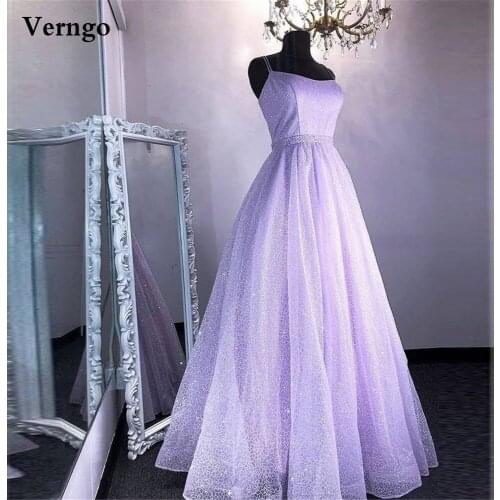 Verngo Lavender Long Evening Dresses Glitter A Line Double Straps Floor Length Prom Dress Graduation Formal Party Dresses