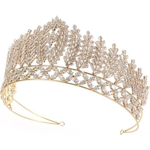 EYER High Quality Gold Color Tiara Full Cubic Zirconia Princess Queen Crown For Dress Wedding Bridal Tiara Flower Jewelry Crown