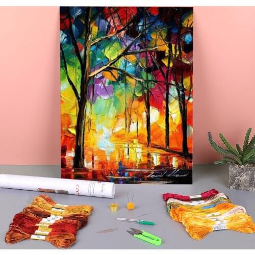 Oil Painting Style Drizzle Printed Fabric 11CT Cross Stitch Set DIY Embroidery DMC Threads Handmade Hobby Handiwork Gift