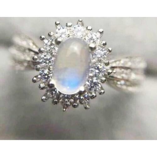 Moonstone ring Natural real blue moonstone Free shipping 925 sterling Shine rings 4*6mm 0.5ct gemstone #B16120901