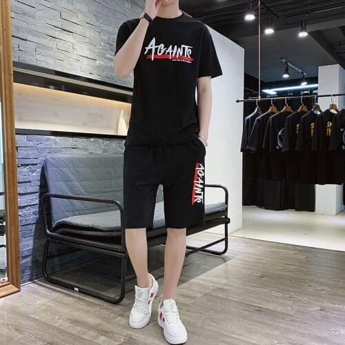 Men Sets T Shirts Pants Clothing Two Piece Suit Casual Tshirts Gyms Mens Fitness Tracksuit Summer Shirt +Shorts Outwear Sporting