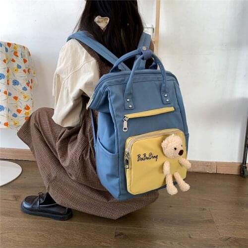 Japanese Style Kawaii Backpack School Bags For Teenage Girls Plush Bear Inside Backpack Women Nylon Bag Mochila Feminina Bolsa