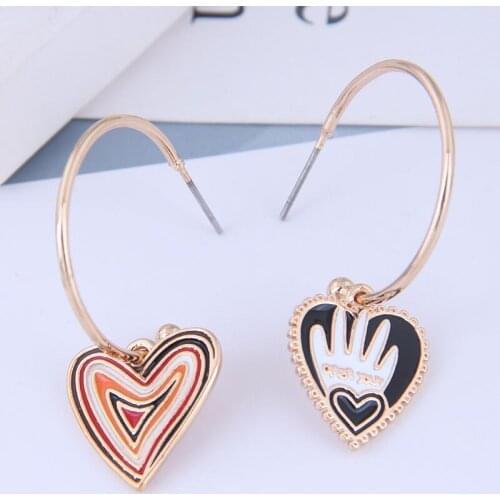 Fashion Lovely Cartoon Sweet Heart Earrings Colorful Enamel Personality Cute Earrings For Women and Girl Silver Pin
