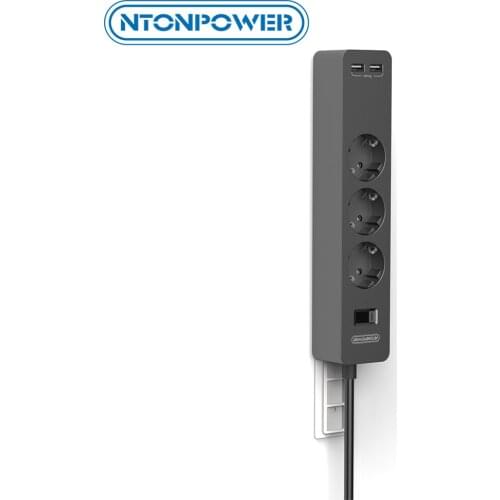 NTONPOWER Wall Mounted Power Strip with Overload Switch Network Filter for Home 3 AC 2 USB Extension Socket EU Plug