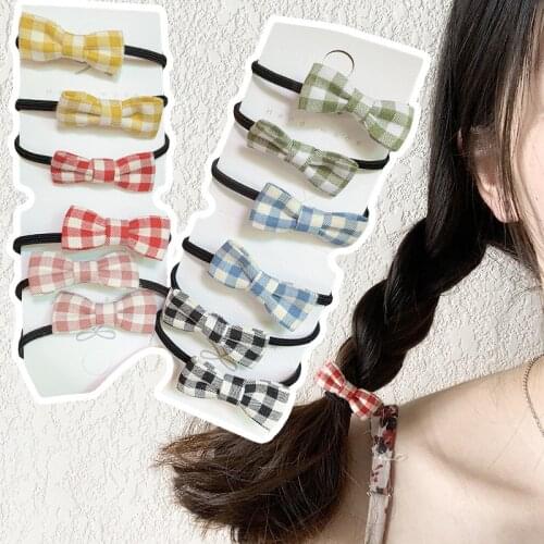 2pcs/lot New Girls Cute Plaid Bow Elastic Hair Bands Kids Ponytail Holder Scrunchie Headband Children Fashion Hair Accessories