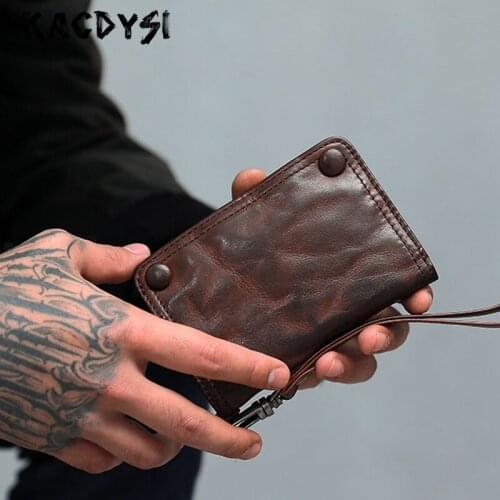 Genuine Leather Original Handmade Men Wallets Mens Wallet Cards Holder Vintage High Quality Short Vertical Male Purse Wristlets