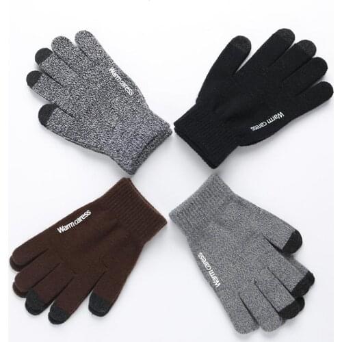 Fashion 1 Pair Winter Anti-skid Warm Touch Screen Full Finger Knitted Unisex Gloves Better Warm Winter Men Gloves Full Finger M