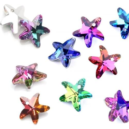 20Pcs/Lot 14mm Multicolor Crystal Charms Starfish Pendant Glass Beads For Women Jewelry Making Necklaces DIY Earring Findings