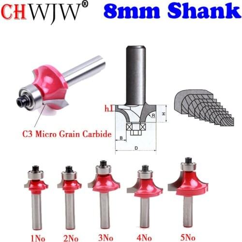 5pcs/set High Quality Roundover Bit with Bearing 8mm shank Dovetail Router Bit Cutter wood working