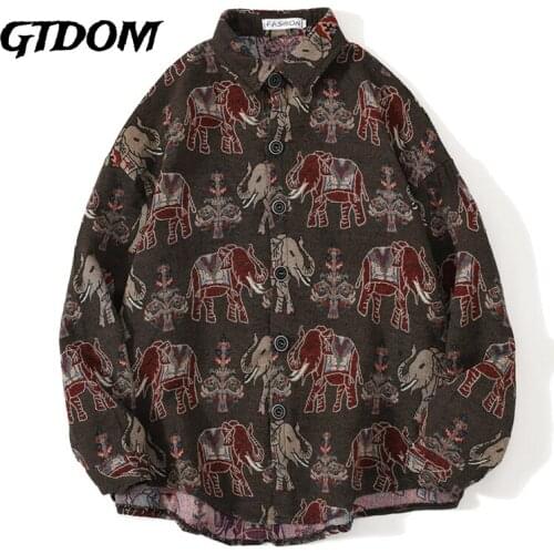 GTDOM National Style Knitted Geometric Patterns Color Block Button Shirts 2021 Harajuku Casual Long Sleeve Tees Tops Streetwear