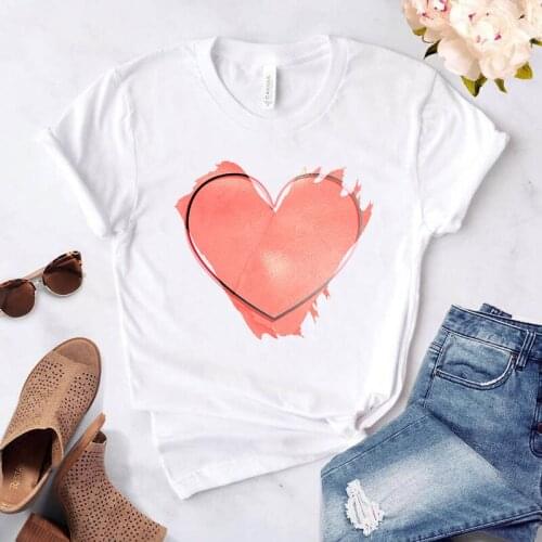 Women Tshirt 2021 Love Heart Print tee shirt femme Casual Funny O-neck Female T Shirt 90s Summer Short sleeve Retro Ladies Tees