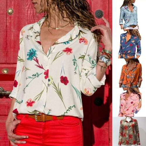 S-3XL autumn spring chiffon tops shirt floral print casual leisure shirt women long sleeve shirts plus size