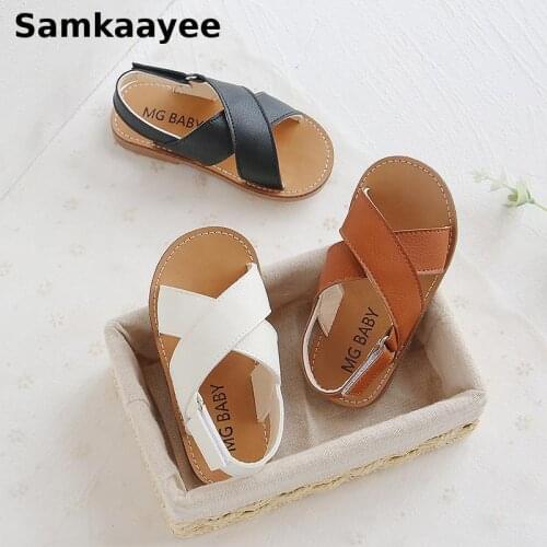 0-12y Children Sandals Kids Shoes Sunmmer Boys Girls Flat Leather Shoes Baby Cross-Tied Beach Toddler Breathable Footwear S30