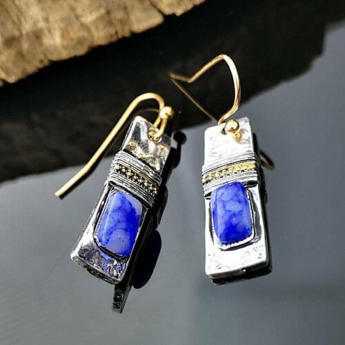 Yobest Women Retro Popular Geometric Square Earrings Fashion Silver color Ethnic Bohemian Drop Earrings Jewelry