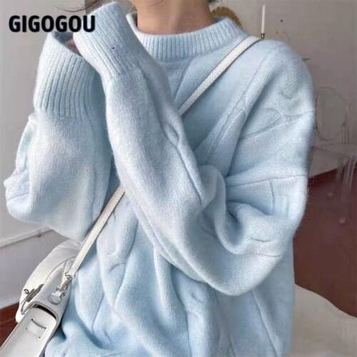 GIGOGOU Oversized Women Sweater Cashmere Winter Thick Warm Pullover Sweater O Neck Casual Loose Female Jumper Knitted Pull Femme