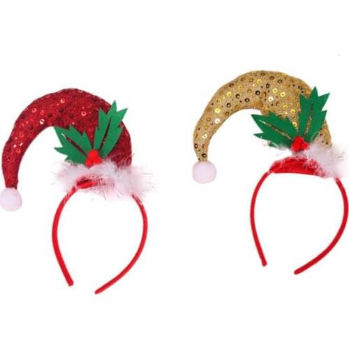 1PC Cute Christmas Head Hoops with Sequins Female Children Multipurpose Headbands Festival Party Supplies Red/Golden