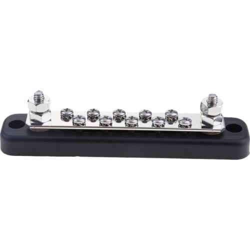 10 Terminal 100 Amp Bus Bar for Power and Ground Distribution - 10 Screws 2 Stud