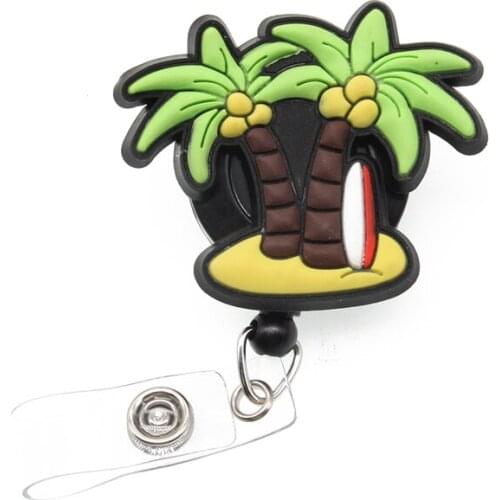 10pcs/lot Free Shipping New Cute Summer Seaside PVC Coconut Tree Retractable ID Badge Holder