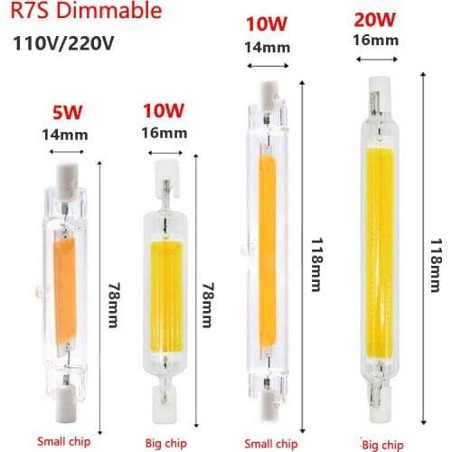 10pcs R7S LED Bulb 5W 10W 20W 30W COB Glass Tube 189MM 118MM 78MM Replace Halogen Lamp J78 J118 Lamparda Spot Light AC110V 220V