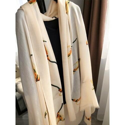 Calla Lily Print 100% Cashmere Scarf Wraps Women Winter Elegant Pashmina Shawl Foulard 200x100cm