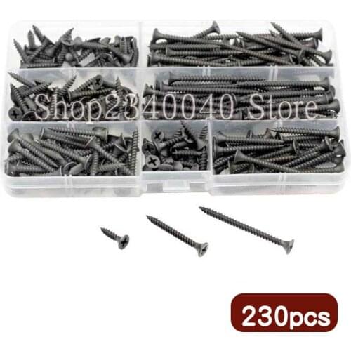 230pcs Phillips Counter Sunk Flat Head Thread Screws Drywall Plasterboard Screws Countersunk Self-Tapping Wood Screw Bolt