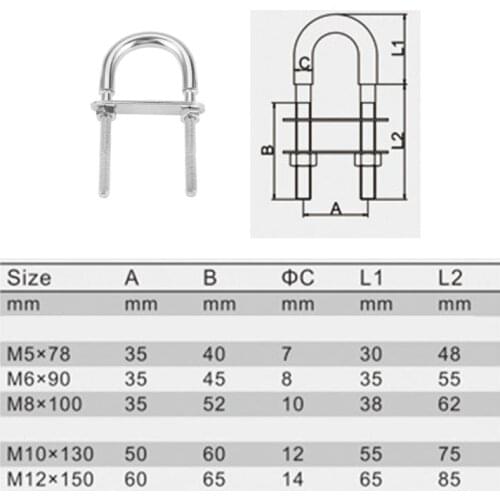 304 Stainless Steel Marine Rope Rigging Bow Stern Eye U-bolt Yacht Boat Hardware E56D