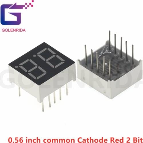 5pcs Digital tube segment common Cathode Red 2 Bit digital Tube 0.56 inch 10 needles Red LED Display HSN-5621AS