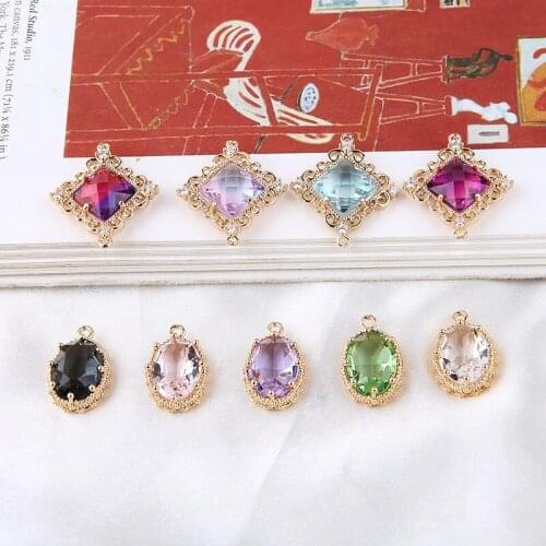 6pcs copper-plated Color Crystal Rhombus Oval Leaf Spider Love Earrings For Women Material Diy Handmade Jewelry Accessories
