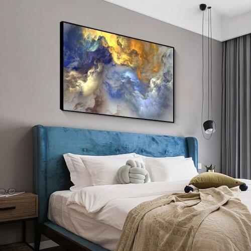 Light Gray Purple Gold Blue Yellow Cloud Abstract Canvas Painting Wall Art Print Poster For Living Home Room Decoration No Frame
