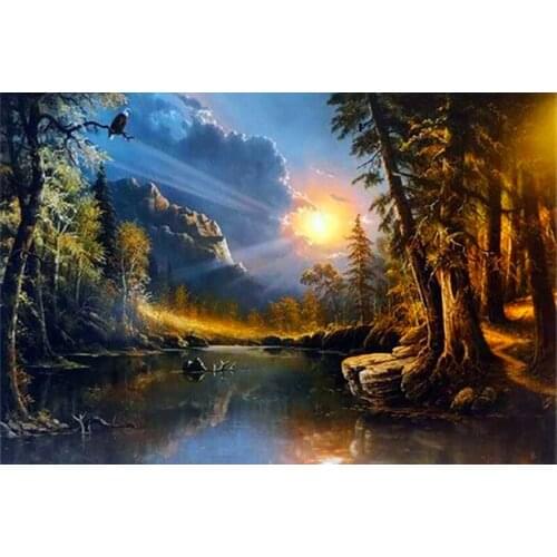 WUYU 5D DIY Diamond Painting Full 14/11CT CROSS STITCH Square/Round Drill L4729 Landscape Tree Sunset Embroidery Cross Stitch