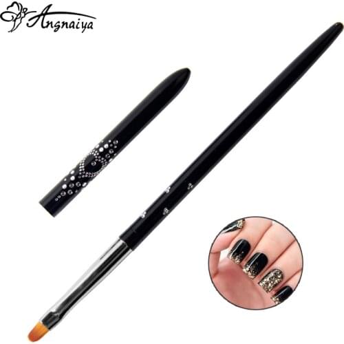 ANGNYA Nails Art Brush Crystal Diamond Metal Acrylic Black Handle Kolinsky Brush Painting DIY Nail Art Tools Brush 4# Oval S021