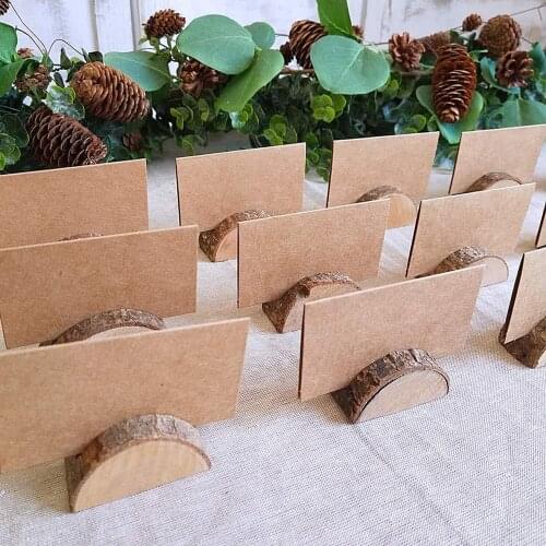 Behogar 10pcs Table Numbers Holder Rustic Natural Wood Table Name Place Card Memo Clip Stand for Wedding Birthday Party Supplies
