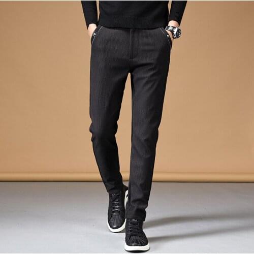 New Fashion Classic Mens Fit Stripe Casual Pants High Quality Business Brand Trousers Male Gray Black Stretch Work Pants 28-38