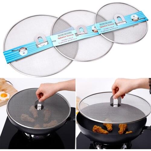 Stainless Steel Oil Splash Anti-Smoke Insulation Cooking Frying Pan Screen Lid Oil Frying Pan Lid Cooking Kitchen Accessories