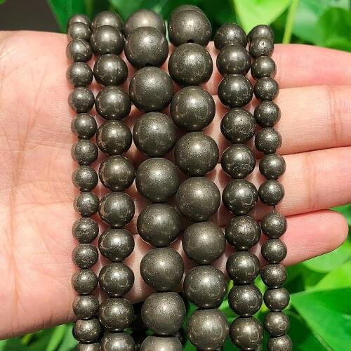 Natural Stone Beads Iron Pyrite Round Loose Beads For Jewelry Making 16" Strand 4 6 8 10 12MM Pick Size(F00252)