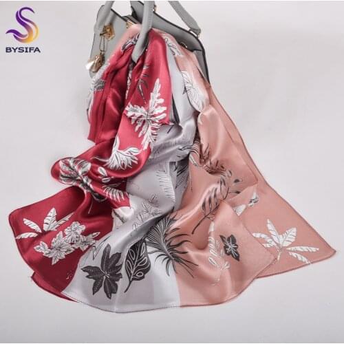 BYSIFA|2020 New Red Pink Silk Scarf Printed Fashion Ladies' Long Scarves Shawls 170*53cm Luxury Brand Women Neck Scarf Echarpes