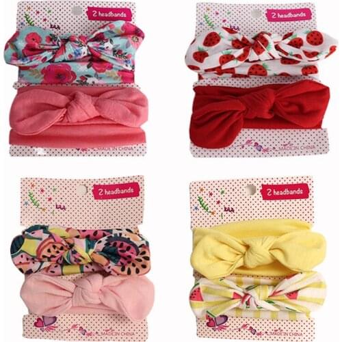 Floral Print Baby Girl Headband Rabbit Ear Kids Elastic Headband For Girls Bow Kids Headwear Newborn Baby Hair Accessories Set