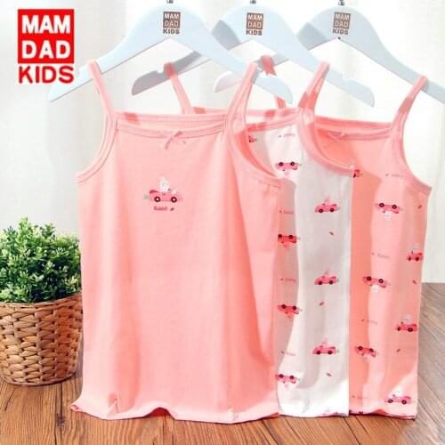 Kids Sling Shirts 2021 Summer New Baby Girls Cotton Soft Vest Tops Cute Rabbit Car Cherry Print Sling Shirts For Girl 2-10 Y