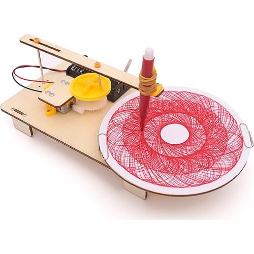 Kids Fun Wooden DIY Assembled Electric Plotter Model Kit Creative Drawing Robot Physics Scientific Experiment Educational Toy