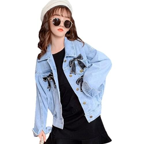 Girls Denim Jacket Big Bow Coat For Girls 2021 New Kids Coats Spring Autumn Childrens Clothes For Girls 6 8 10 12 14