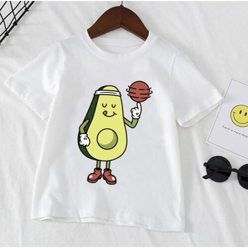 Avocado Funny Print T-shirt For Girls Hipster Cartoons Cute Kids Tops Baby Boys Clothes White Short Sleeve Children Tees,YKP091