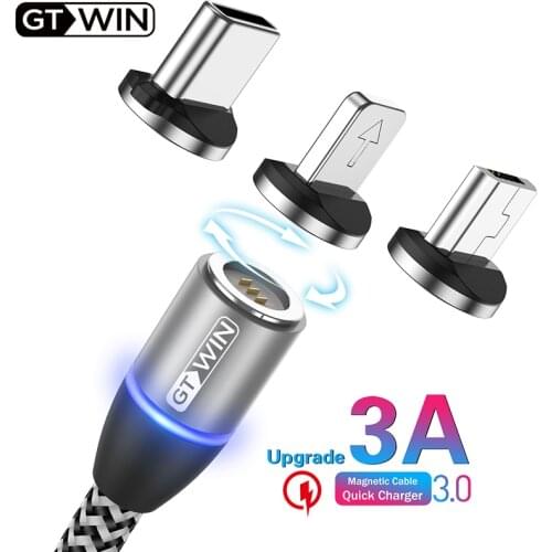 GTWIN 3A Magnetic USB Cable Type C Fast Charging For IPhone 12 Pro Max Samsung Huawei Xiaomi Mobile Phone Micro USB Cable
