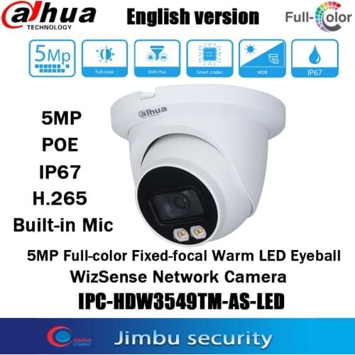 Dahua Full color IP Camera IPC-HDW3549TM-AS-LED 5MP 1080P starlight Warm LED Eyeball Security CCTV Camera built-in Mic SMD Plus